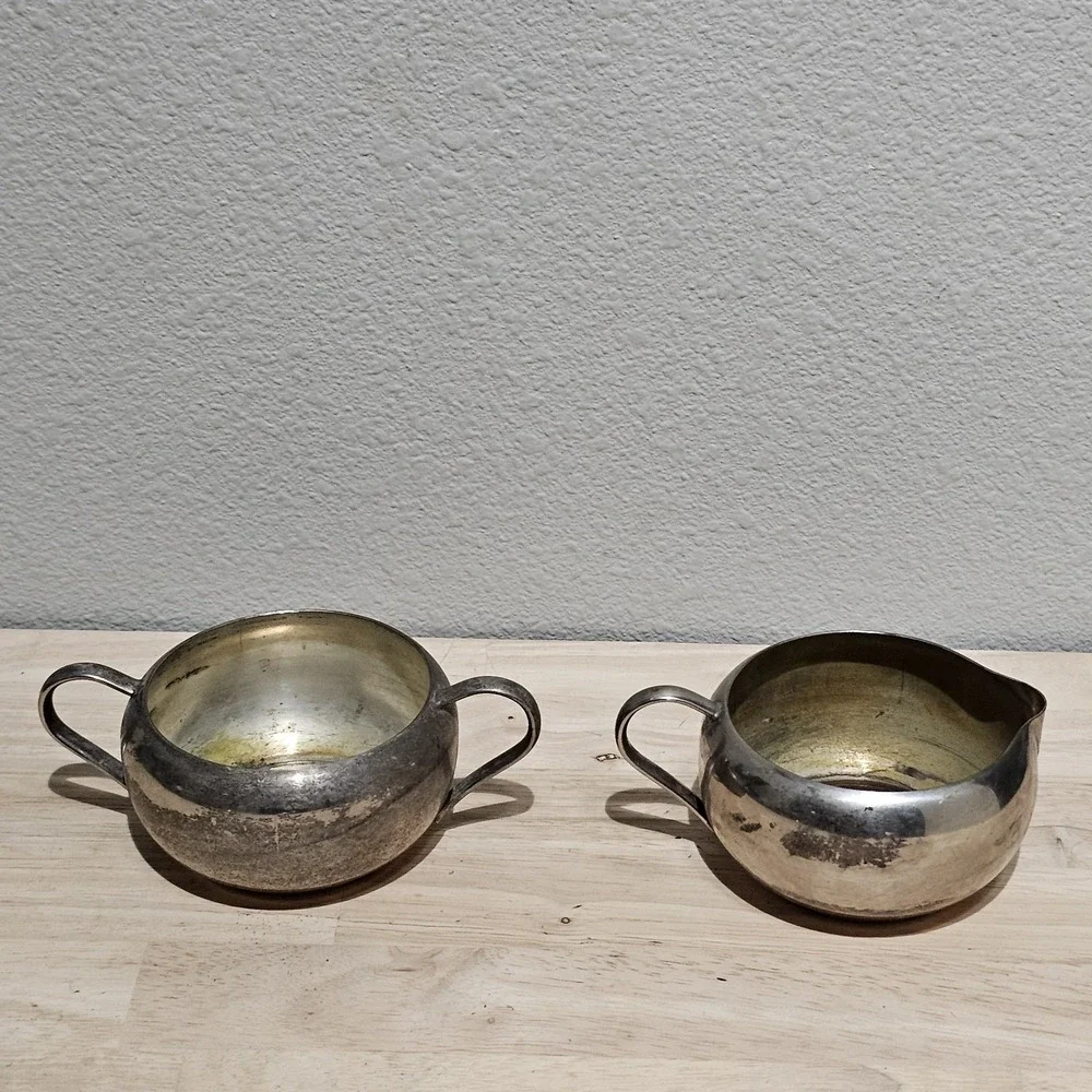 Antique Silver Tone Sugar And Creamer Set